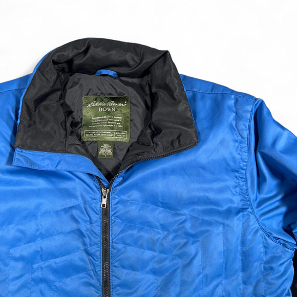 Eddie Bauer Jacket Adult LARGE Blue Goose Down Quilted Outdoor Lined Zip Pockets - Picture 2 of 11